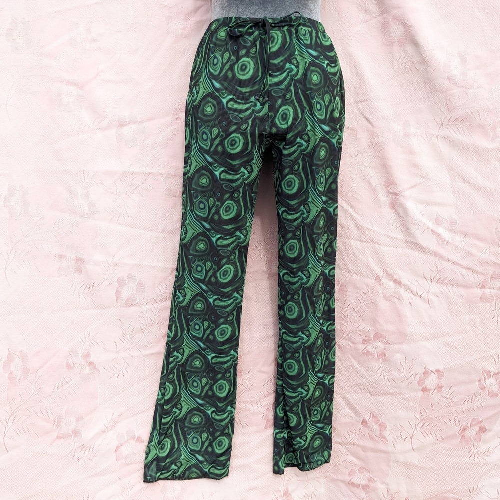 Shop Gonza Malachite Print Double Mesh Flare Pants XS/S Green Festival Rave Bell
